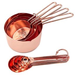 8PCS Stainless Steel Measuring Spoons Set Rose Gold Measuring Cups Kitchen Accessories Baking Tea Coffee Spoon Measuring Tools 201117