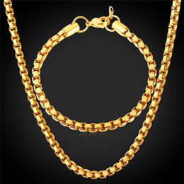 2pcs Jewellery Sets 16-30Inch Long Link Chain Hip Hop Bracelet Necklace Set Gold Colour 925 Silver Men Punk Necklaces Bracelet Set