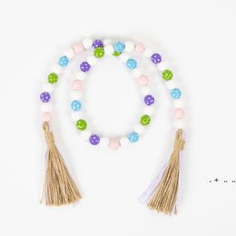 Party Favour Easter Wood Bead Garland with Tassels 5 Patterns Farmhouse Rustic Natural Wooden Beads String Spring Party Favours CCF13842