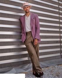 Purple Men Coats Jaets Suits Linen Blend Tailored Summer Beach Wedding Groom Tuxedo Men Suits Handsome Best Man Blazers