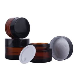 Brown Amber Glass Cream Jar Black Lid 515 30 50 100G Cosmetic Jar Packaging Sample Eye
