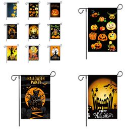 6 Color Halloween Garden Flag Colorful Pumpkin Print Flag Banner Happy Halloween Linen Fabric Garden Flag Garden Decoration 300pcs T1I2516