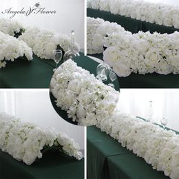 60CM White Artificial Flower Row With Plastic Green Mesh Base Wedding Props Decoration Window Event Party Table Centrepieces