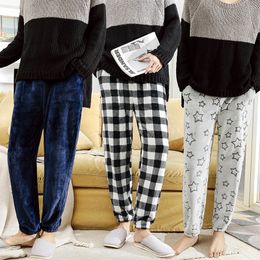 Winter Thick Warm Pajama Pants Men Flannel Sleep Bottoms Thermal Coral Fleece Plus Size Male Trousers Plaid Home Sleep Underwear 201125