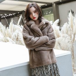 Fashion Faux Fur Coat Autumn Winter Women Korean Overcoat Warm Slim Short Mink Pocket Jacket 201029
