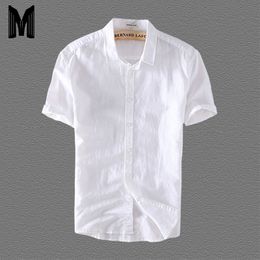 Linen Shirts Men Casual Short Sleeve 4XL Plus Size White Turn Down Collar Man Summer Hawaii Vacation Men's Shirt Y006 C1222