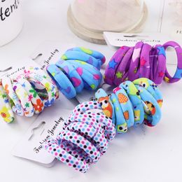 6PCS/Lot Girls Cute Color Band Pink Print Dot Lovely Elastic Headband Hair Holder Accessories Tie