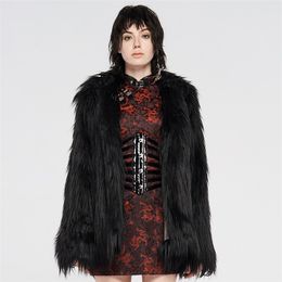 PUNKRAVE Women's Punk Simple Imitation Fur Coat Winter Keeps Warm Loose Cardigan Wool Jacket 201029
