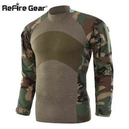ReFire Gear New Army Combat T-shirt Men SWAT Soldiers Military Tactical Long Sleeve T Shirt O Neck Slim Airsoft Camouflage Shirt G1229