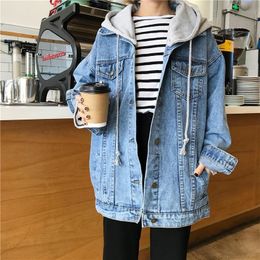 Jean Jacken Frauen Mit Kapuze Herbst Einreiher Einfache All-Match Koreanischen Stil Harajuku Mäntel Frauen Japanische Streetwear 201019