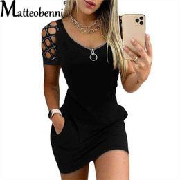 Women's 2022 Spring Summer Elegant Fashion Dress Zipper V-Neck Hollow Out Off Shoulder Casual Sexy Slim Mini Dresses Plus Size Y220214