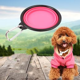 HOT 100PCS Foldable Silicone Dog Bowl Candy Colour Outdoor Travel Portable Puppy Food Container Collapsible Feeder Dish T500402