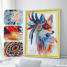 Meian 5D Diamond Painting Special Shaped Animals Fox Feather Rhinestone Round Partial Diy Diamond Embroidery New Home 201202