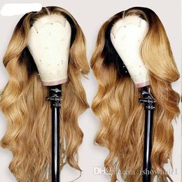 Wig Natural Baby T1b/4/27 Body Wave Omber Colour 30 131 Human Hair Front Pre-Plucked 360 Lace Frontal Wigs