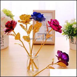 Decorative Flowers & Wreaths Festive Party Supplies Home Garden 24K Gold Foil Plated Rose Creative Gifts Lasts Forever For Lover Wedding Chr