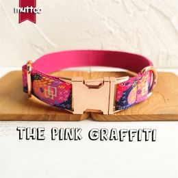 MUTTCO retailing special self-design THE PINK GRAFFITI high quality handmade dog collar leash 5 sizes LJ201109