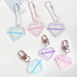 Korean Colourful Love Key Holder Flash Powder Transparent Acrylic Girl Cute Decorative Pendant Backpack Keychain Gift Accessories