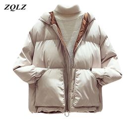 ZQLZ Winter Coat Women New Hooded Fashion Black Dames Jassen Winter Casual Cotton Parka Donna Slim Womens Jackets 201217