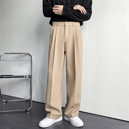 Men Suit Pants Solid Full Baggy Casual Wide Leg Trousers for Khaki Black White Japanese Style Streetwear Oversize Man 220212