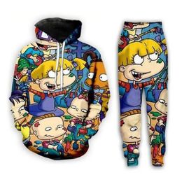 New Men/Womens Cartoon Rugrats 90's Funny 3D Print Fashion Tracksuits Hip Hop Pants + Hoodies MH0224