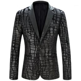 Men's Suits & Blazers Men Blazer Jacket 2021 Brand Casual Faux Leather Spliced Velvet Suit Fashion Pieces Design Z1751-Euro1