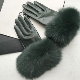 -Fünf Fingerhandschuhe Maylofuer dunkelgrün Echte Schaffell Elegant Hand Weiche Leder Damen High-Grade Gloves1
