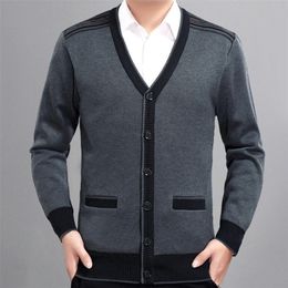 Men Wool cashmere Cardiagn Sweaters Autumn Business Smart Casual V-neck Single Breasted Knitting Tops Male Knitwear Black Red 201105