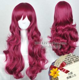 Akatsuki no Yona Princess Beautiful Long Wavy Dark Red Cosplay Wig Hair