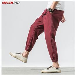 Sinicism Store Men Cotton Linen Summer Casual Pants Mens Loose Ankle-Length Trousers Male Oversize Chinese Style Pants 5XL 201109