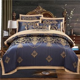 Luxury Black Bedding Sets Silk Cotton Jacquard Duvet Cover Wedding Bedclothes Fitted Sheet Linen 201128