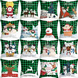 new Christmas pillowcase elk pillow case car sofa christmas tree cushion cover Green Green Plaid cushion cover short plush pillow T2I51580