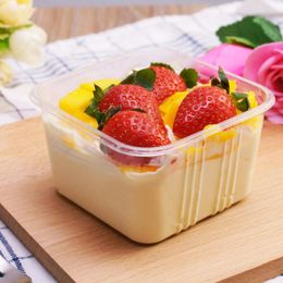 Transparante lege vierkante mousse cake box voor bruiloft duidelijke plastic cupcake yoghourt pudding dozen met dekking EEC2464