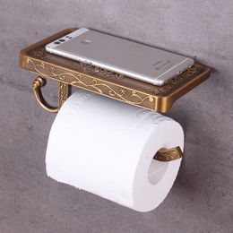 Toilet Paper Holder With Phone Shelf Durable Practical Wall Mounted Hanging Toilet Paper Rack Roll Bathroom Vintage Decor Style Y200407