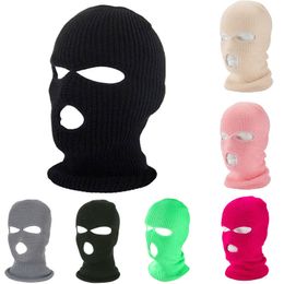 Fluorescente Três buracos Cap malha Chapelaria Inverno SkiMask Mantenha Máscaras Quente designer de Cap Windproof completa cobrir o rosto partido Aqueça Tactical Hat