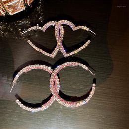 Dangle & Chandelier FYUAN Heart Round Crystal Drop Earrings For Women Bijoux Geometric Pink Purple Rhinestone Statement Jewelry