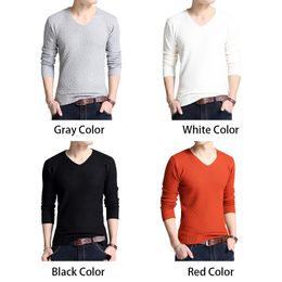 BROWON Autumn Slim Sweaters Men Long Sleeve Sweaters for Young Men V-collar Pure Long Sleeve Knitted Sweater Men Clothing 201203