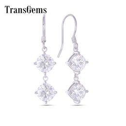 Transgems 14K 585 White Gold 4.4CTW 6*6MM GH Color Drop Earrings for Women OL Look Dangle Gold Earrings Fine Jewelry Y200620
