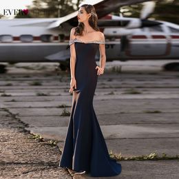 Navy Blue Long Evening Dresses 2020 Ever Pretty Mermaid Sequined Boat Neck Off The Shoulder Elegant Formal Party Gowns LJ201125