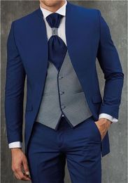 Hot Selling Groomsmen Mandarin Lapel Groom Tuxedos Men Suits Wedding/Prom/Dinner Best Man Blazer ( Jacket+Pants+Tie+Vest ) K685