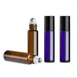 23 pcs Free Shipping 5 ml 10 Glass Brown Blue Steel Ball bottle Essential Oil Perfume Portable Sample Container Cosmetic bank
