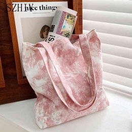 Shopping Bags Casual Foldable Canvas Bag High Quality Eco Friendly Reusable Grocery Tote Handbag Lightweight Shoulder Blooming 220309