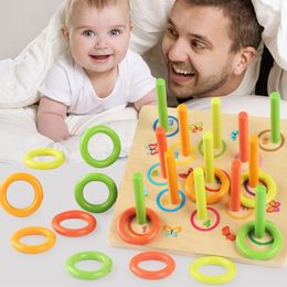 Wooden Children's Educational lap game baby throwing game ring set ring circle parent-child interaction outdoor Loop Game Puzzle LJ201124