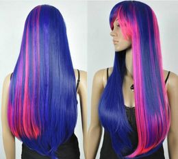 UK fashion Harajuku Multi-Color mix long straight wig + Free wig cap