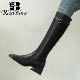 RIZABINA Plus Size 31-43 Women Knee High Boots Patchwork Buckle Women Winter Long Boots Daily Fashion Cool Shoes Ladies1