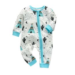 Baby Boys Girls Rompers Newborn Long Sleeve Zip Up Cartoon Print One-pieces jumpsuit Cute Infant Baby Clothes 201027
