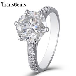 Transgems 3ct ct FG Colour Genuine 14K White Gold Engagement Ring for Women Wedding Gift with Accents Ladies Ring Y200620