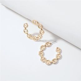 Gold Colour Metal Link Chain Earrings for Women Flat C Hoop Earrings Jewellery Wholesale