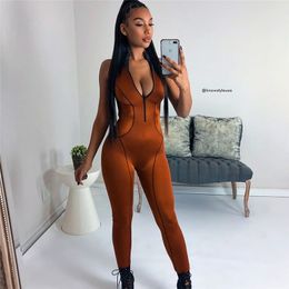 ANJAMANOR Zipper Striped Sleeveless Bodycon Jumpsuits for Women Plus Size Sexy One Piece Club Outfits Rompers D30-AC63 T200509