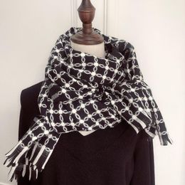 Imitation cashmere scarf female winter wild student black and white flower plaid thick warm shawl dual-use