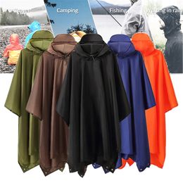 3 In 1 Hooded Waterproof Rain coat women Polyester Fabric Men's raincoat Coat Durable Awning Poncho Moisture-Proof Mat 220217